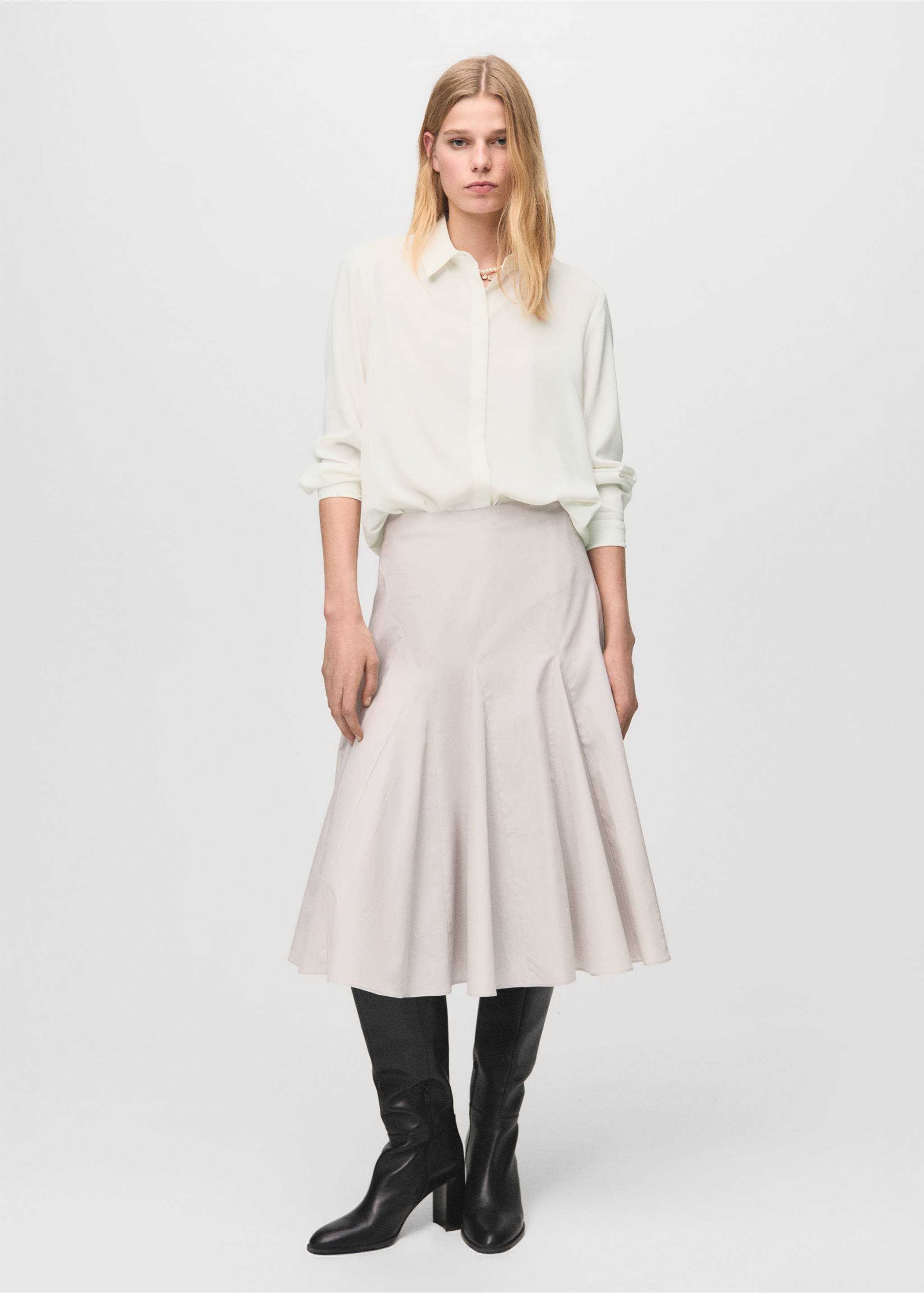 Fluid long-sleeved blouse - General plane, Off White. Ref: 37024072-00.