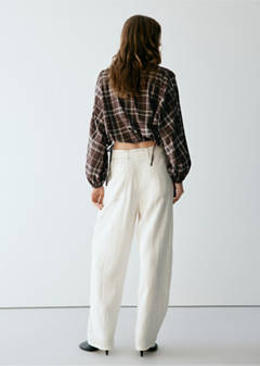Checked shirt with puffed sleeves — Brown 3