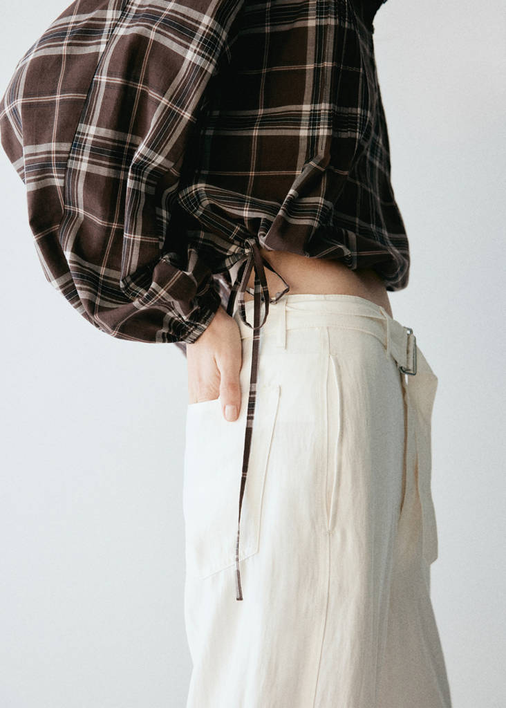 Checked shirt with puffed sleeves - thumbnail 6
