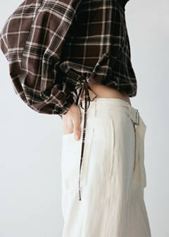 Checked shirt with puffed sleeves — Brown 5