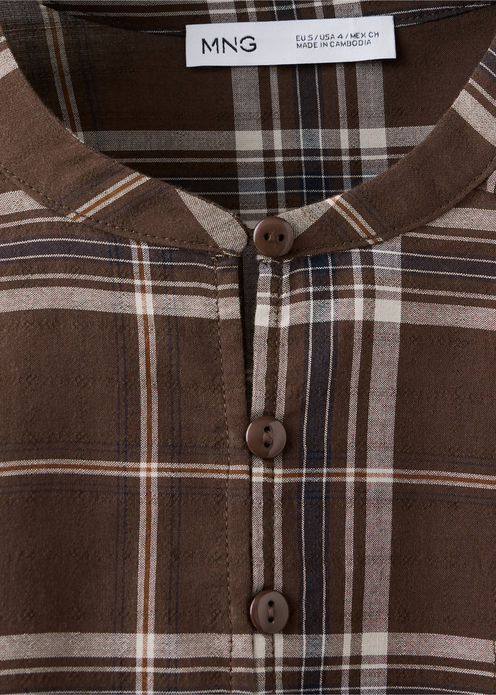 Checked shirt with puffed sleeves - Details of the article 8, Brown. Ref: 37024073-00.