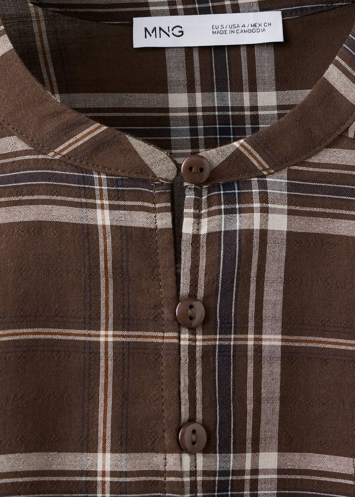 Checked shirt with puffed sleeves — Brown