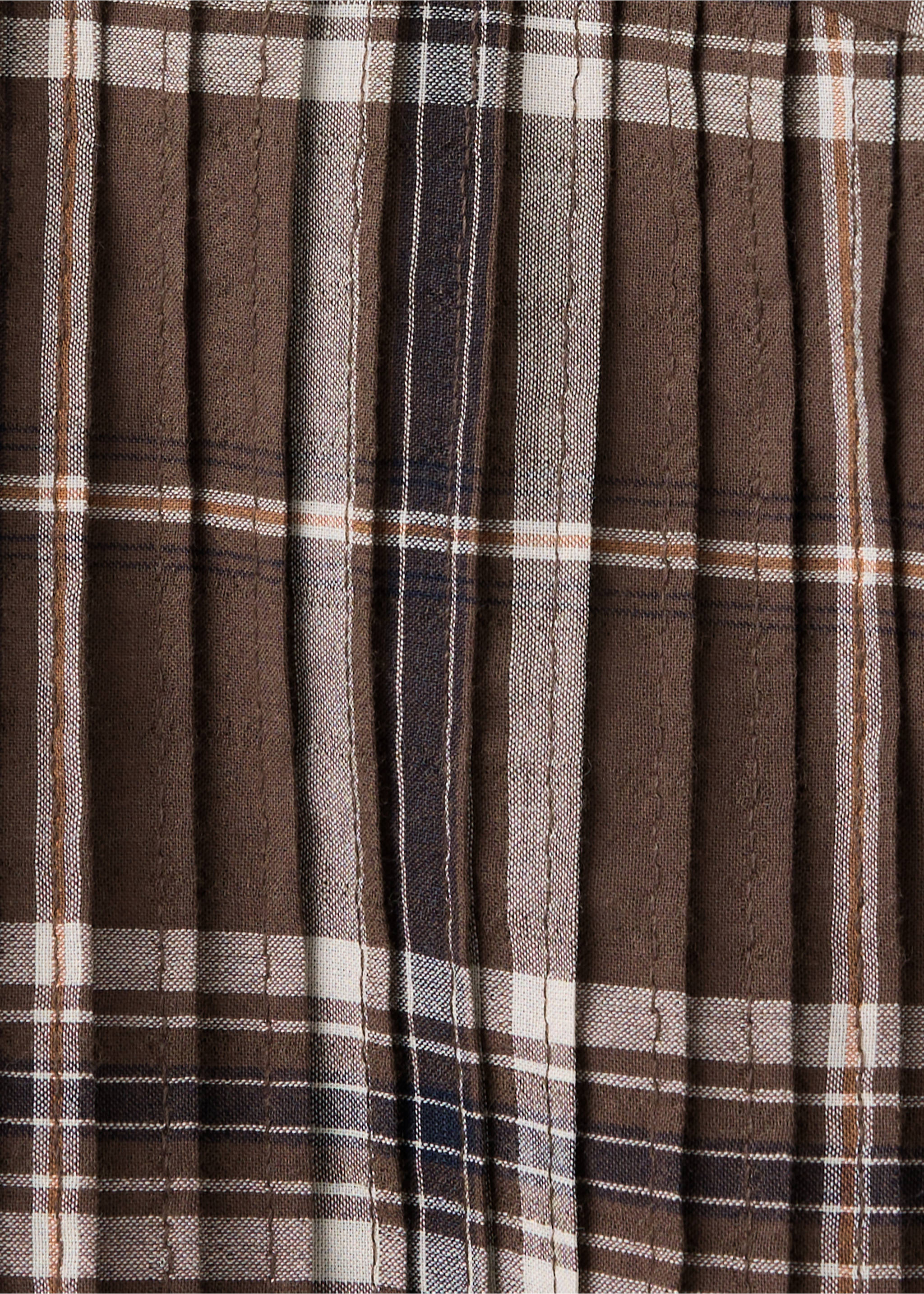 Checked shirt with puffed sleeves - Details of the article 0, Brown. Ref: 37024073-00.