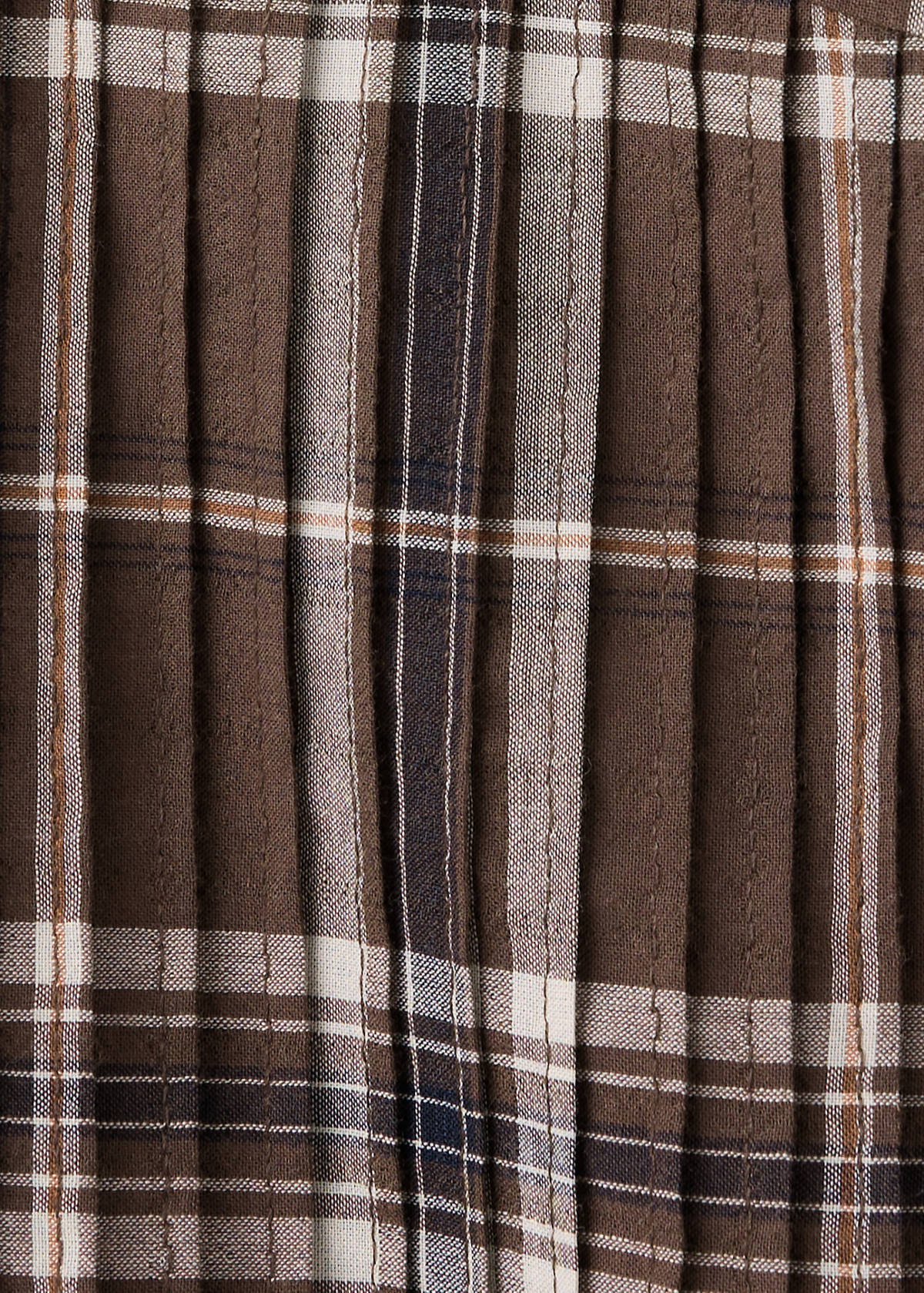 Checked shirt with puffed sleeves — Brown