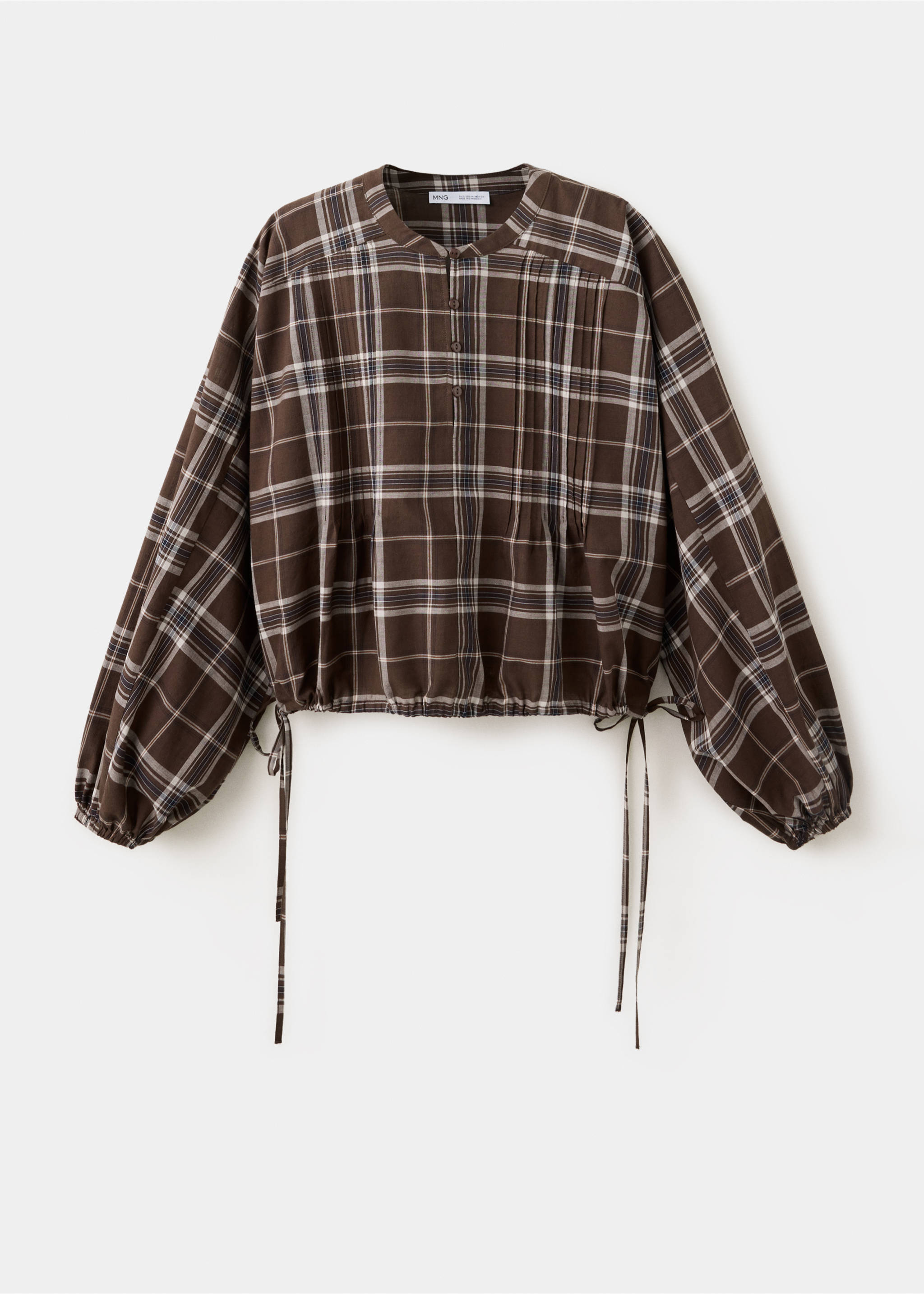 Checked shirt with puffed sleeves - Article without model, Brown. Ref: 37024073-00.