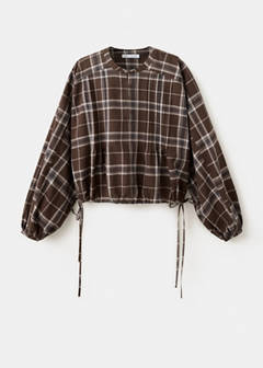 Checked shirt with puffed sleeves — Brown 6