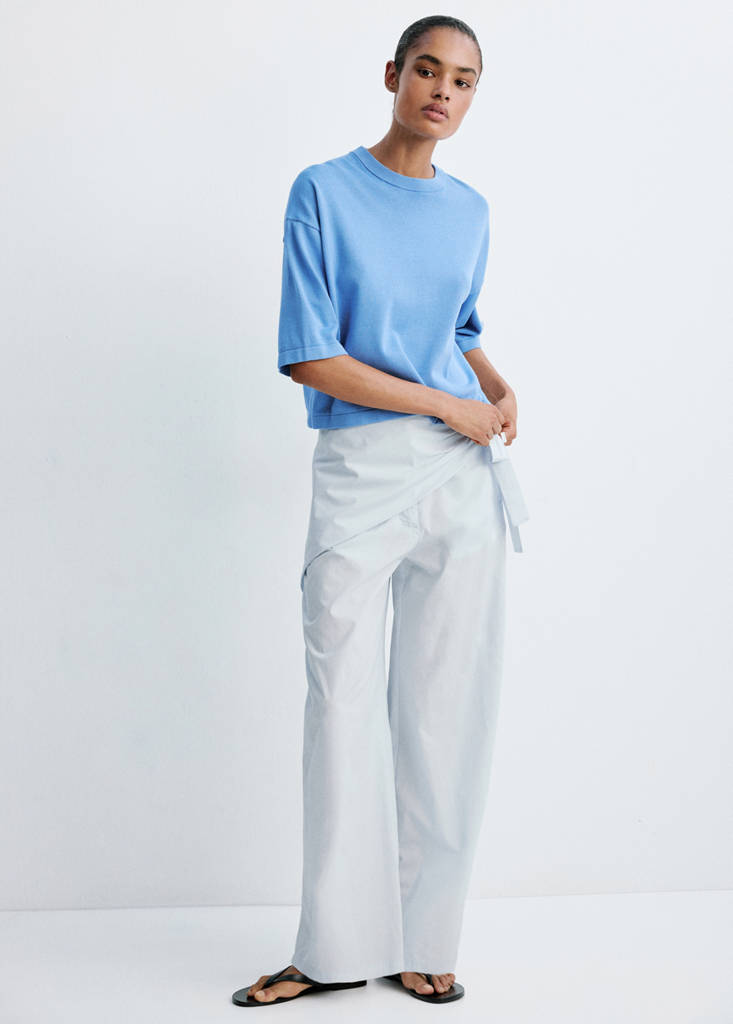 Short-sleeved knitted sweater — Blue