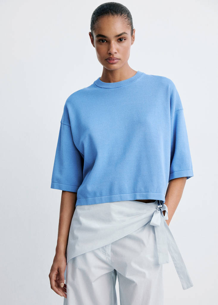 Short-sleeved knitted sweater — Blue