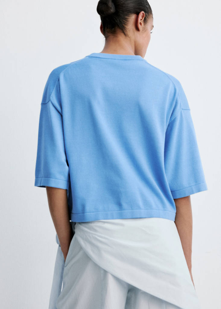 Short-sleeved knitted sweater — Blue