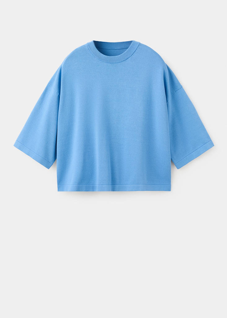 Short-sleeved knitted sweater — Blue