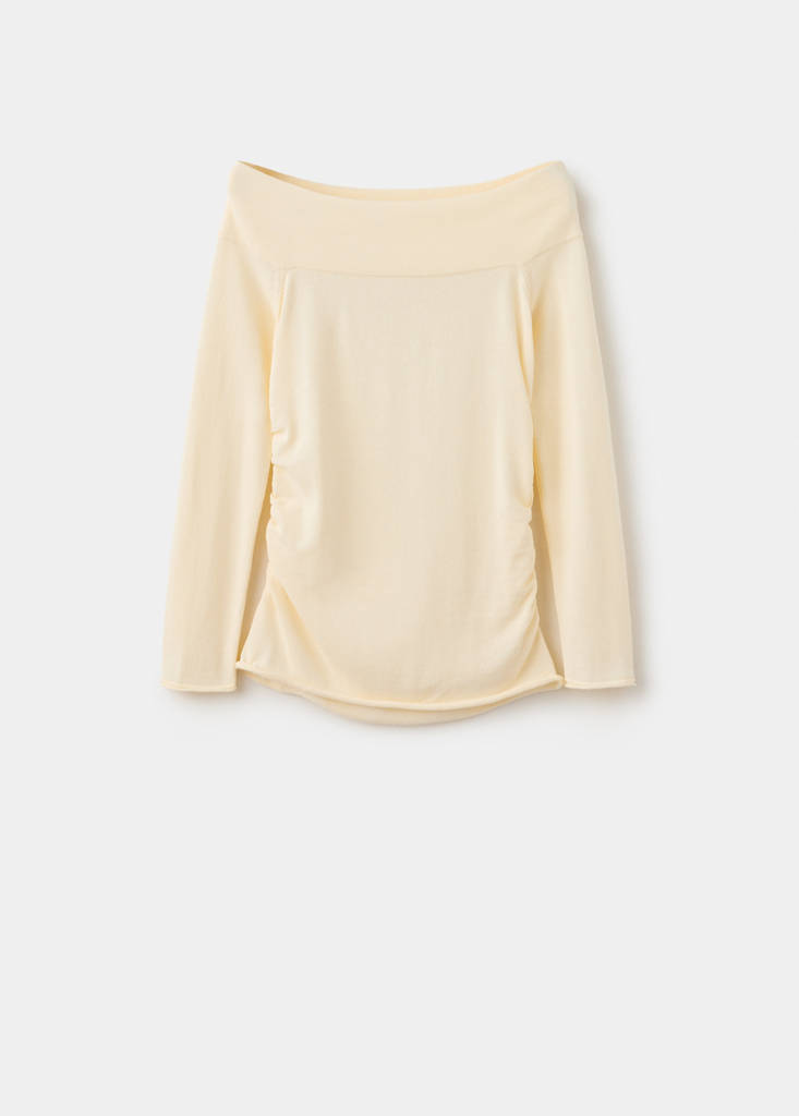 Off-the-shoulder knitted sweater — Ecru