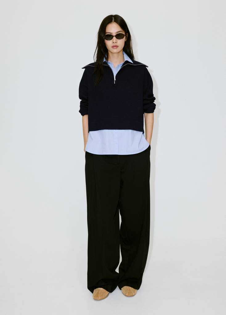 Layered knit jumper with shirt — Dark Navy
