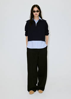 Layered knit jumper with shirt — Dark Navy 2