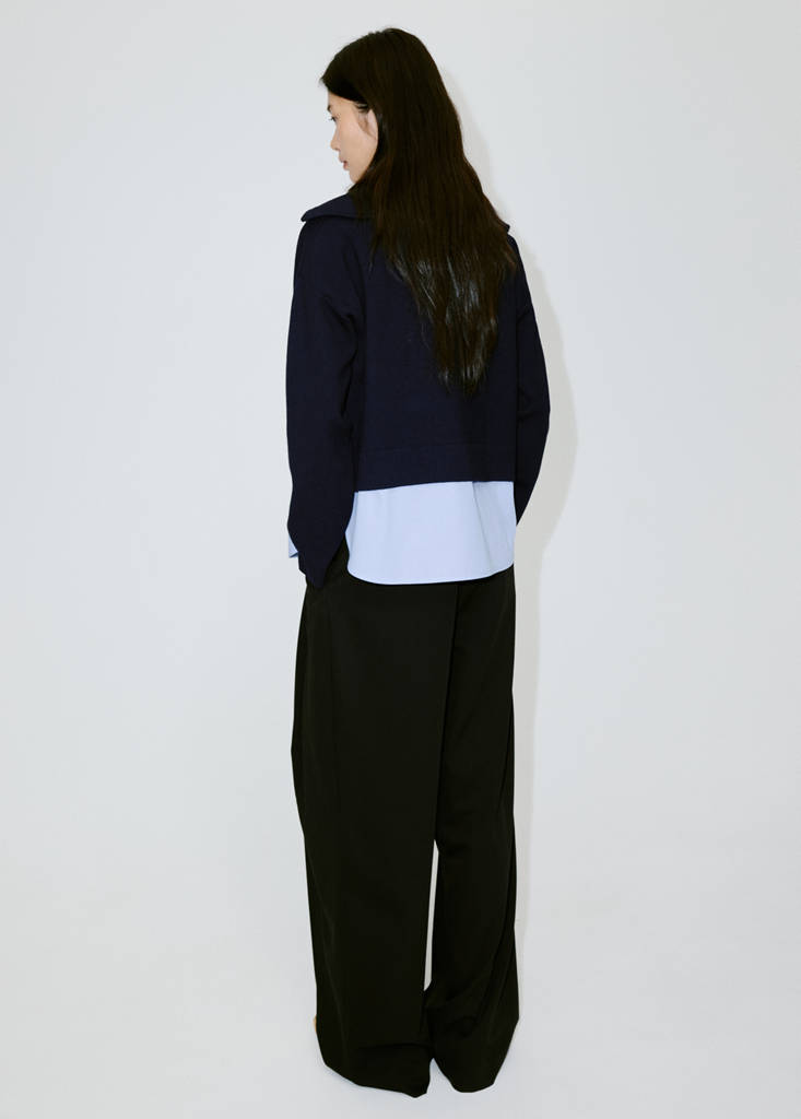 Layered knit jumper with shirt — Dark Navy