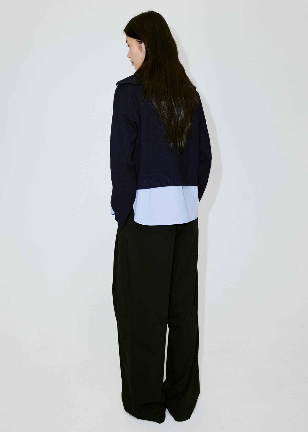 Layered knit jumper with shirt — Dark Navy