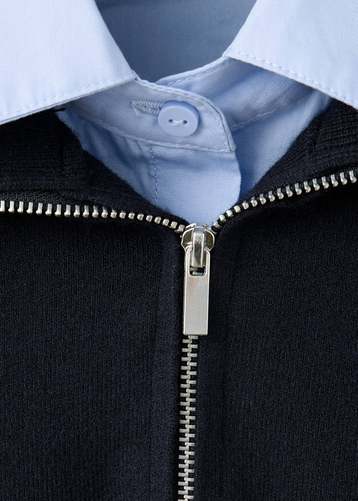 Layered knit jumper with shirt — Dark Navy