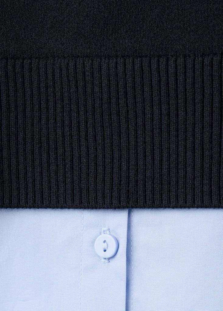 Layered knit jumper with shirt — Dark Navy