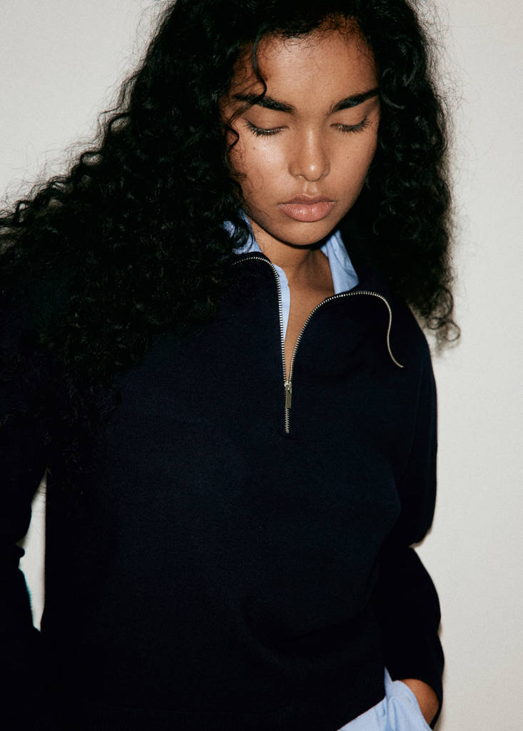 Layered knit jumper with shirt — Dark Navy