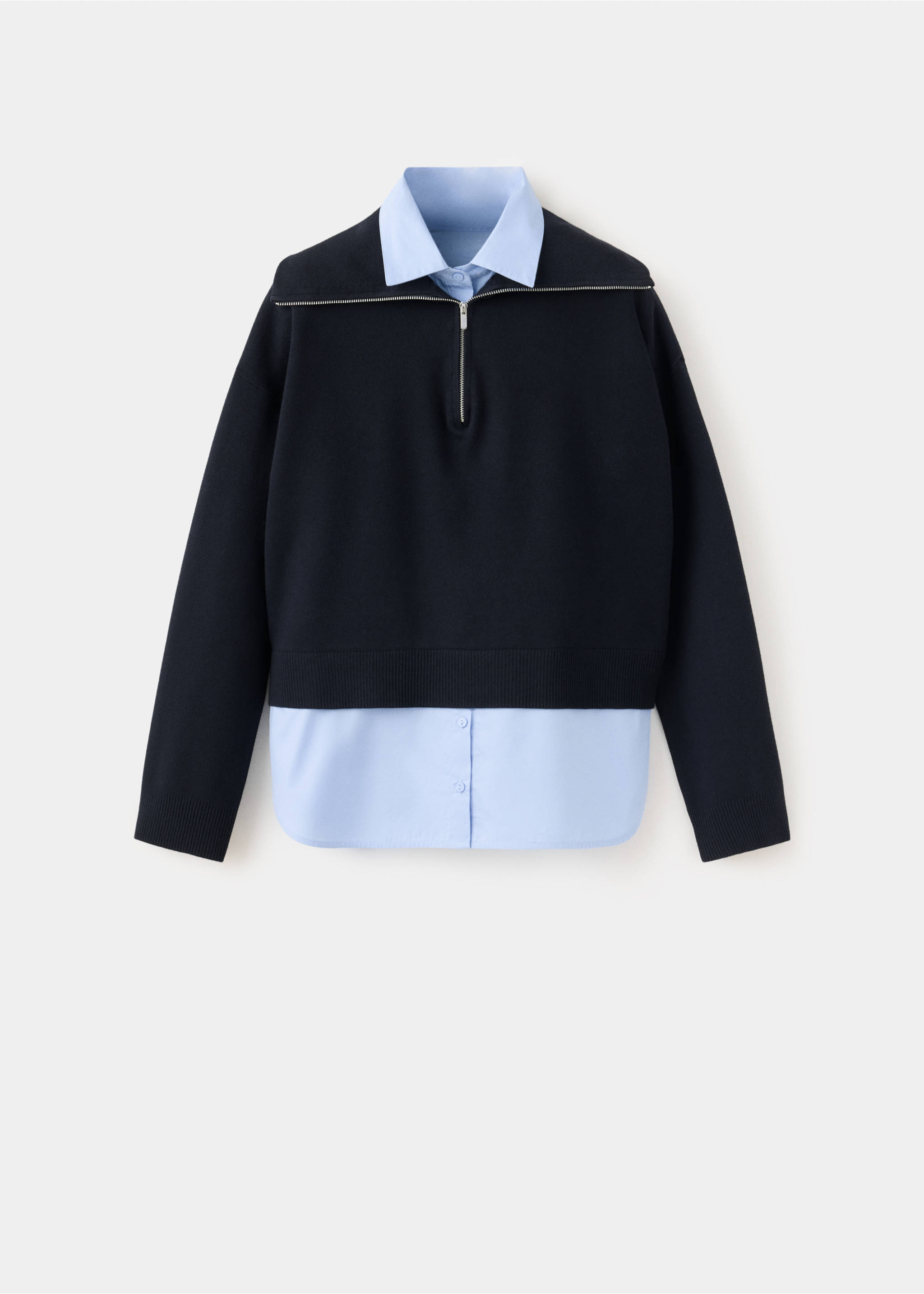 Layered knit jumper with shirt - Article without model, Dark Navy. Ref: 37024076-00.