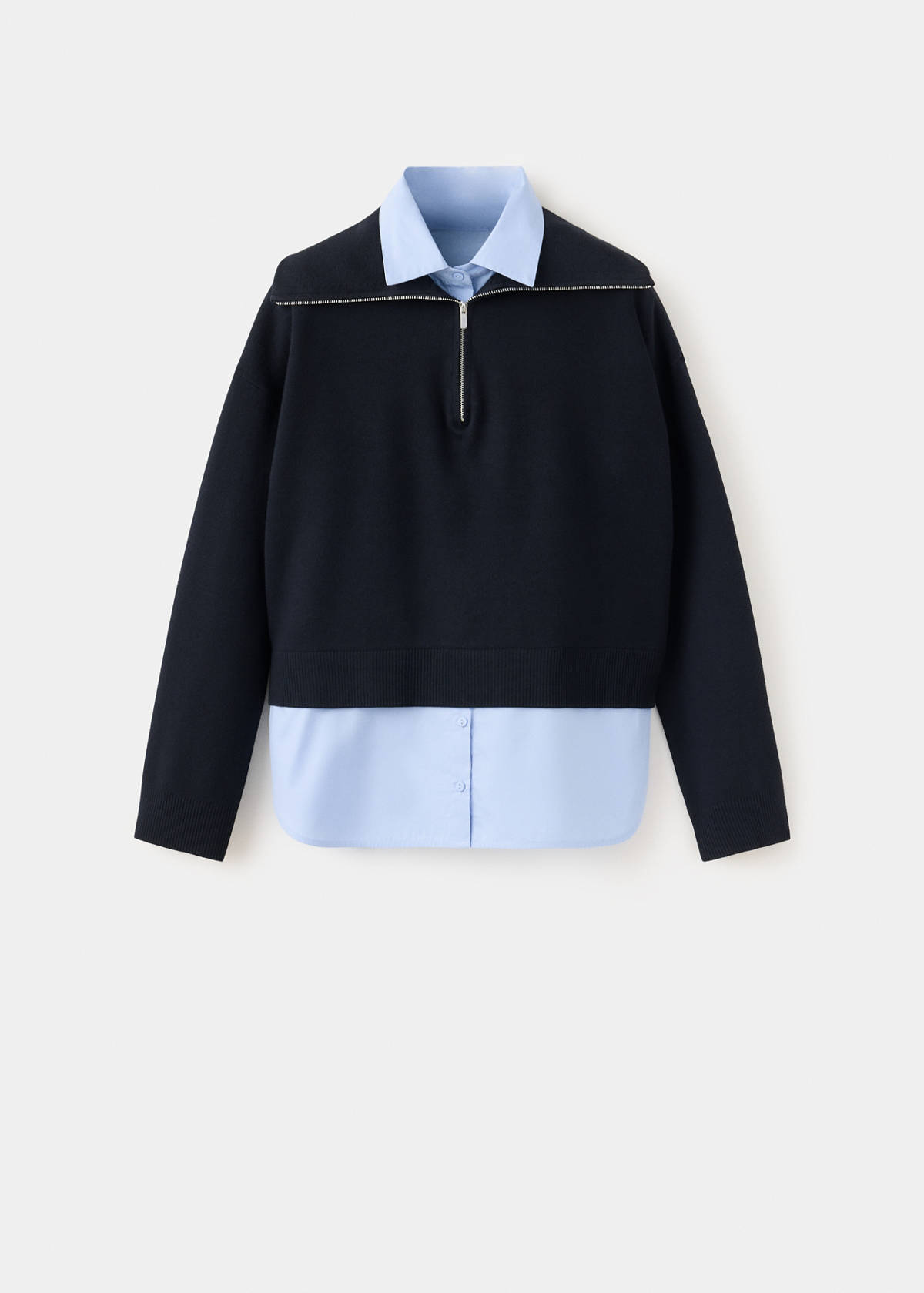 Layered knit jumper with shirt — Dark Navy