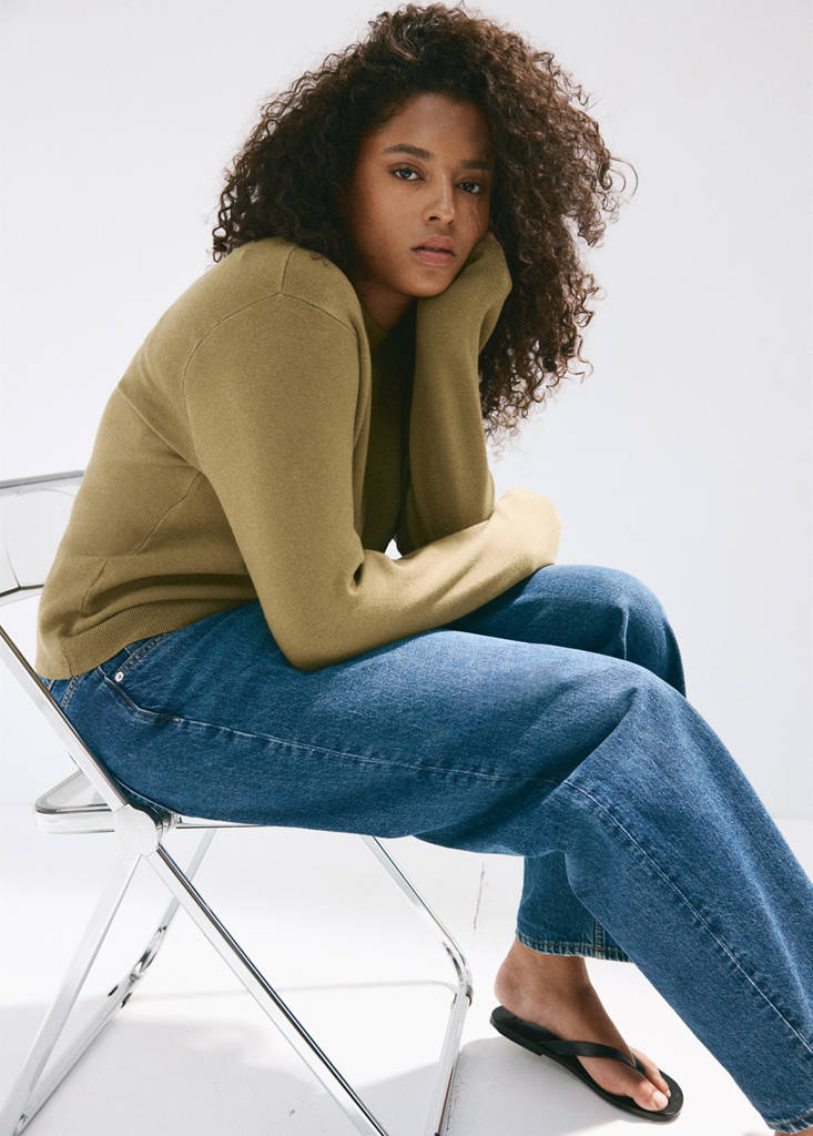 Fine-knit boat-neck sweater — Khaki