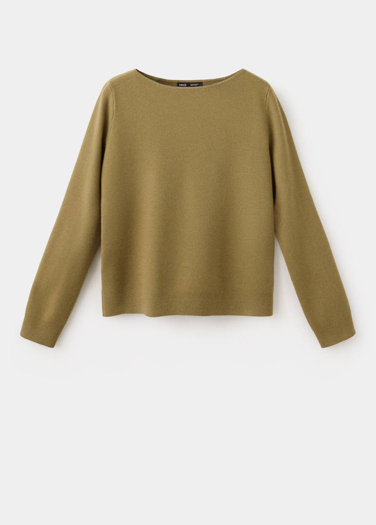 Fine-knit boat-neck sweater — Khaki