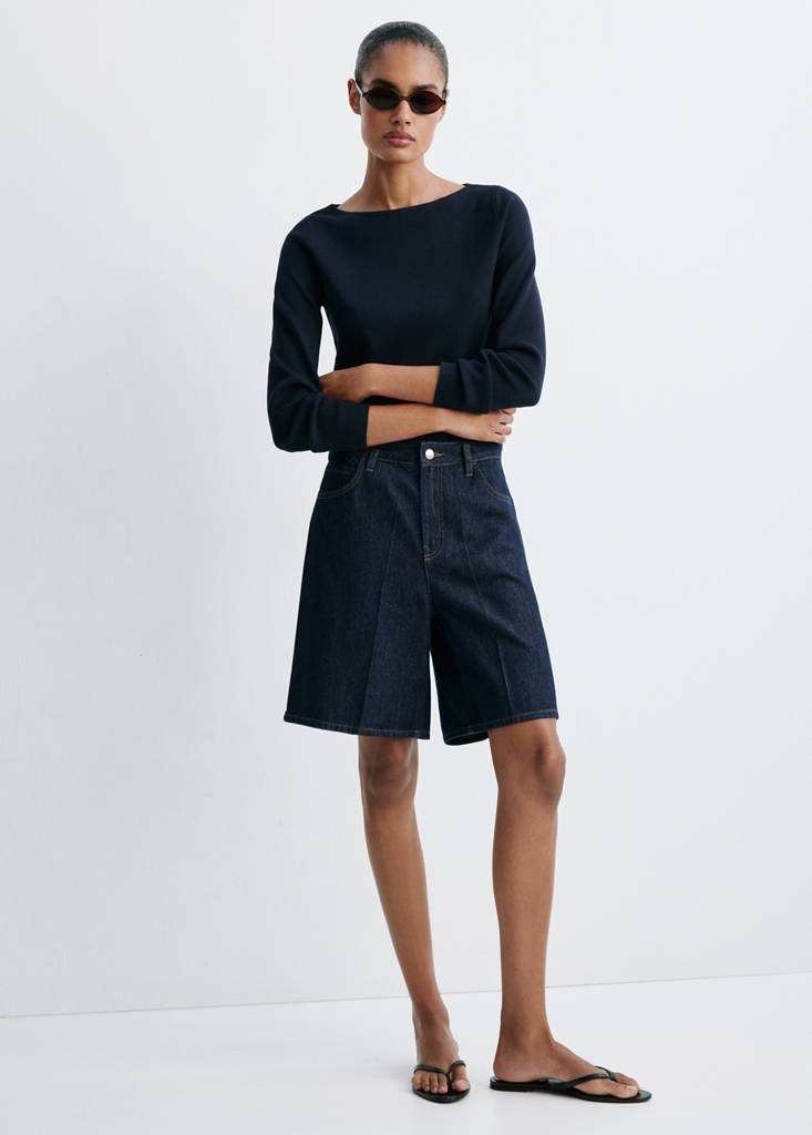 Fine-knit boat-neck sweater — Navy