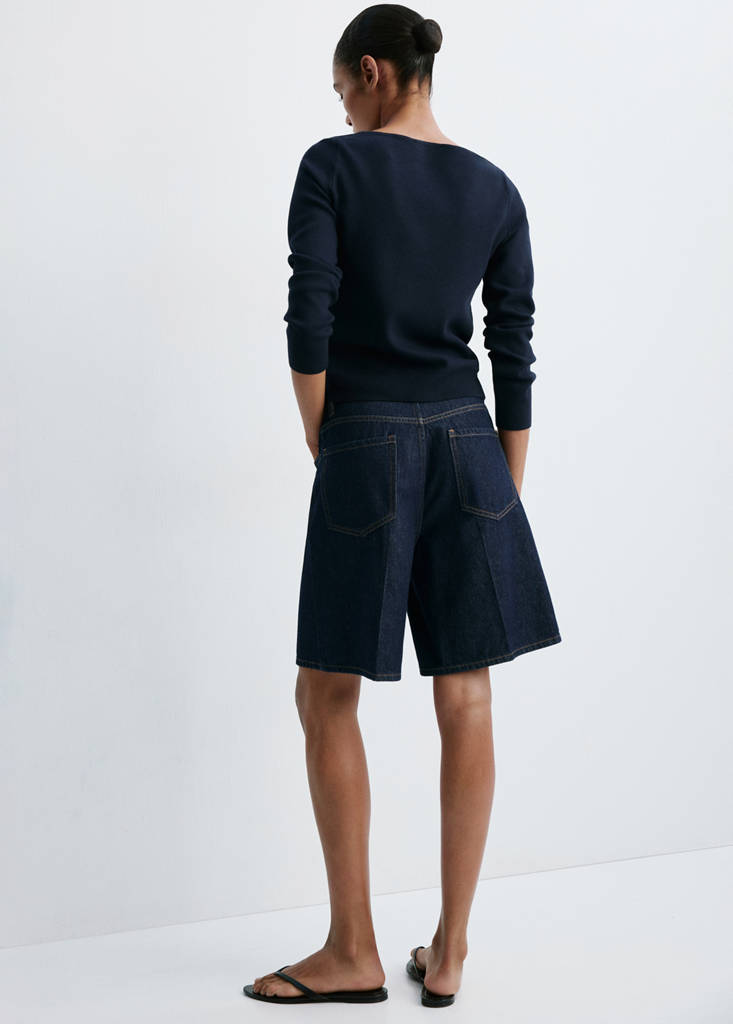 Fine-knit boat-neck sweater — Navy