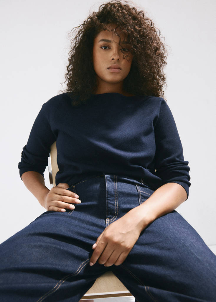 Fine-knit boat-neck sweater — Navy