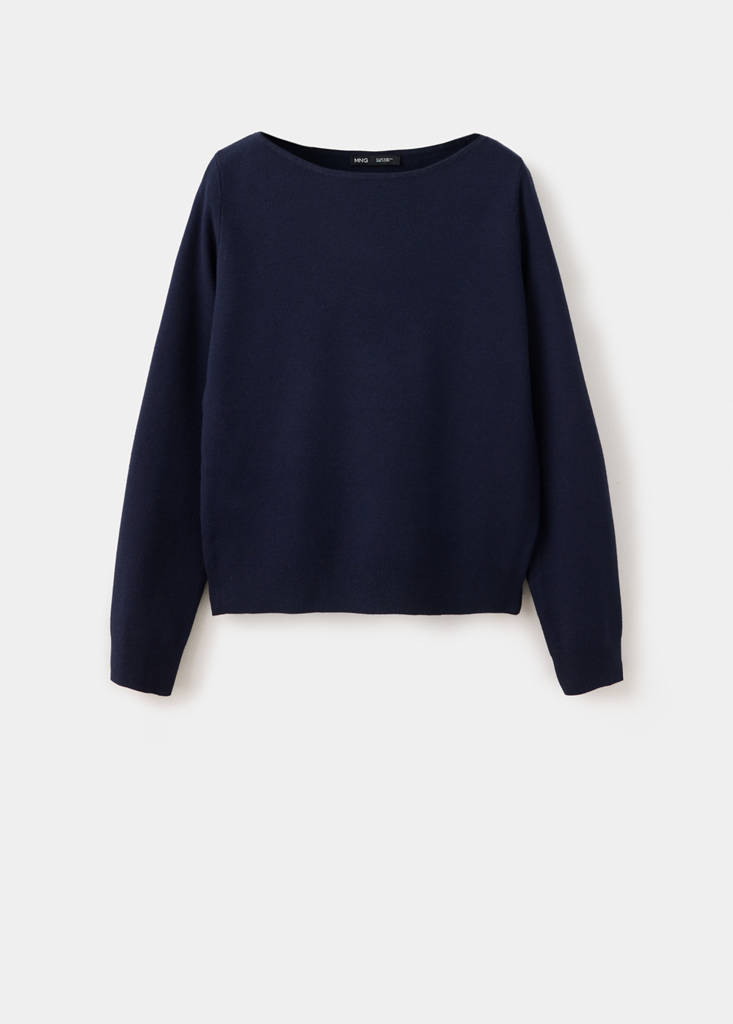 Fine-knit boat-neck sweater — Navy