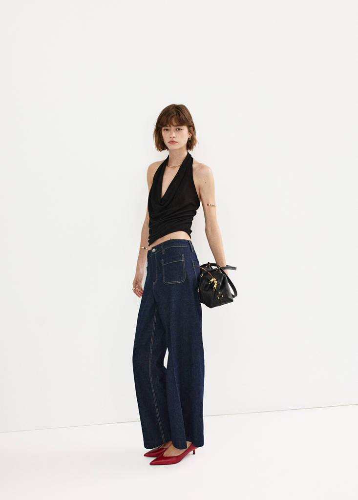 Wide-leg patch pocket jeans — Open Blue