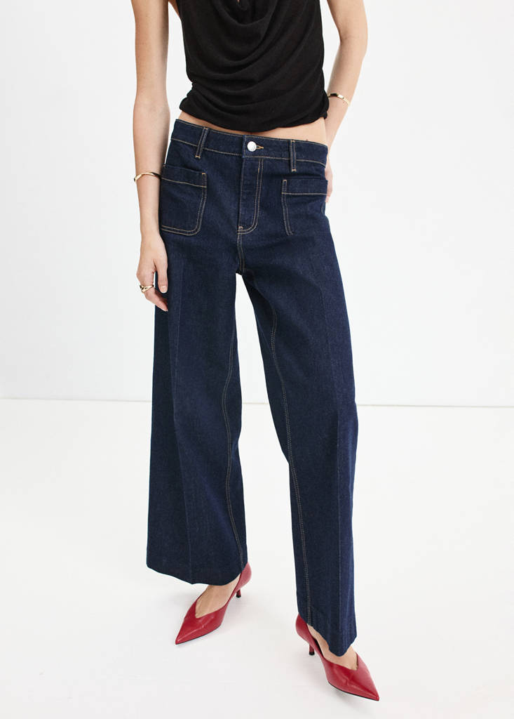 Wide-leg patch pocket jeans — Open Blue