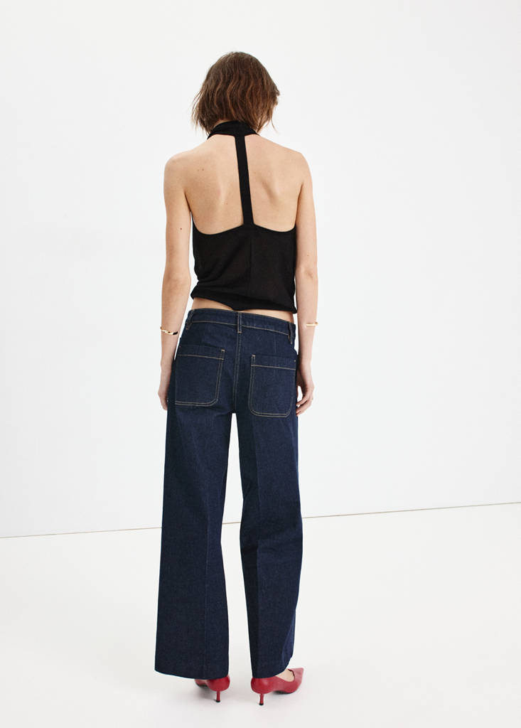 Wide-leg patch pocket jeans — Open Blue