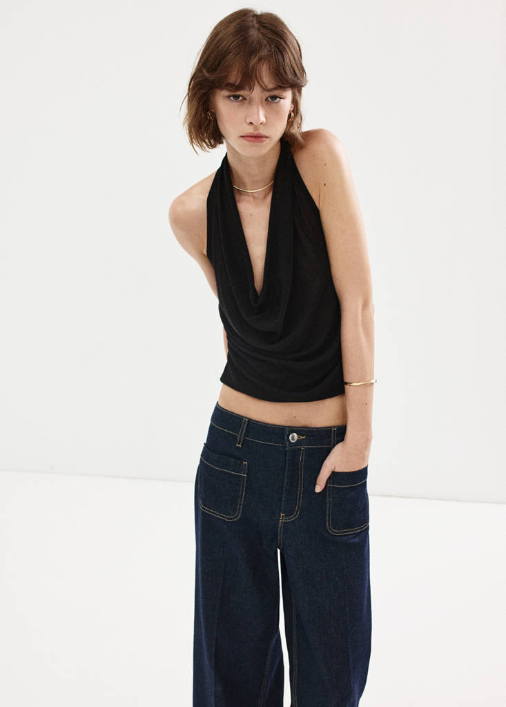Wide-leg patch pocket jeans — Open Blue