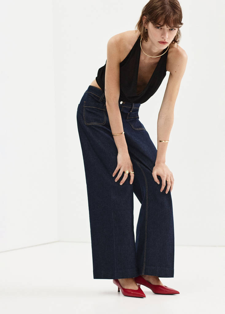 Wide-leg patch pocket jeans — Open Blue