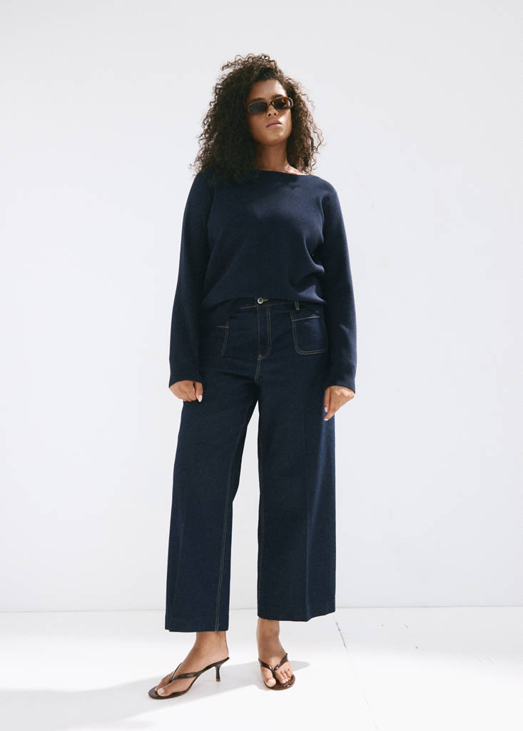 Wide-leg patch pocket jeans — Open Blue