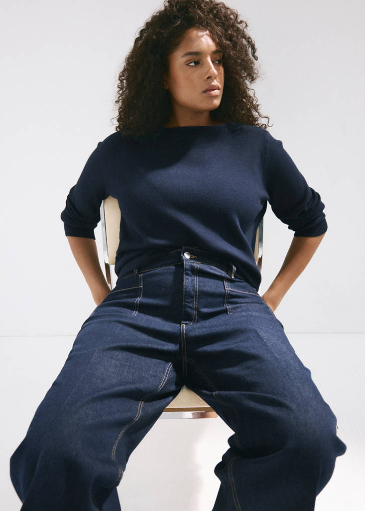 Wide-leg patch pocket jeans — Open Blue