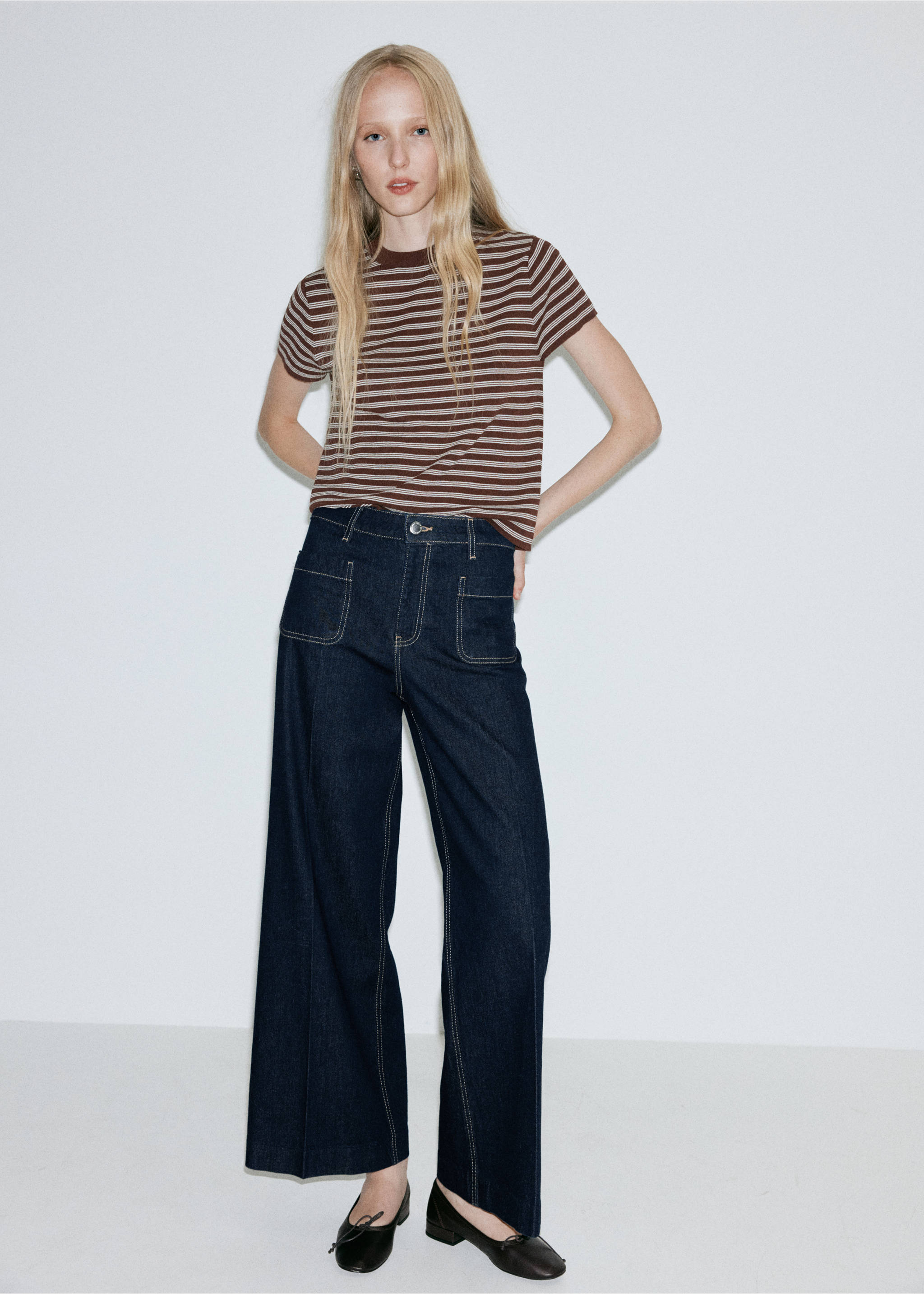 Wide-leg patch pocket jeans - General plane, Open Blue. Ref: 37024084-01.