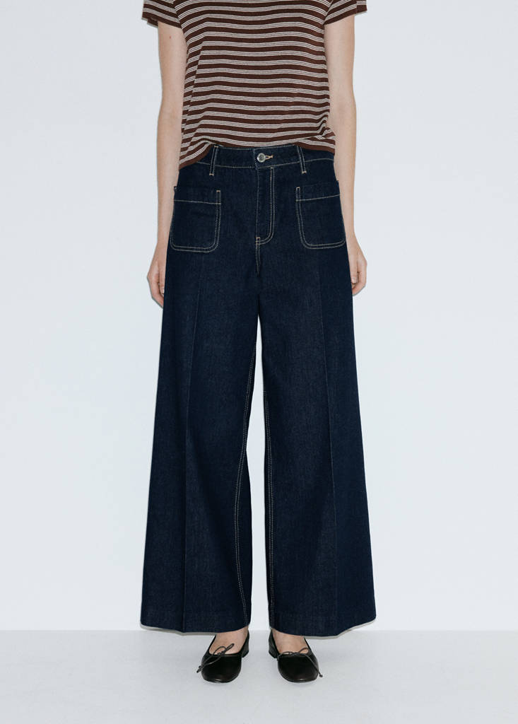 Wide-leg patch pocket jeans — Open Blue