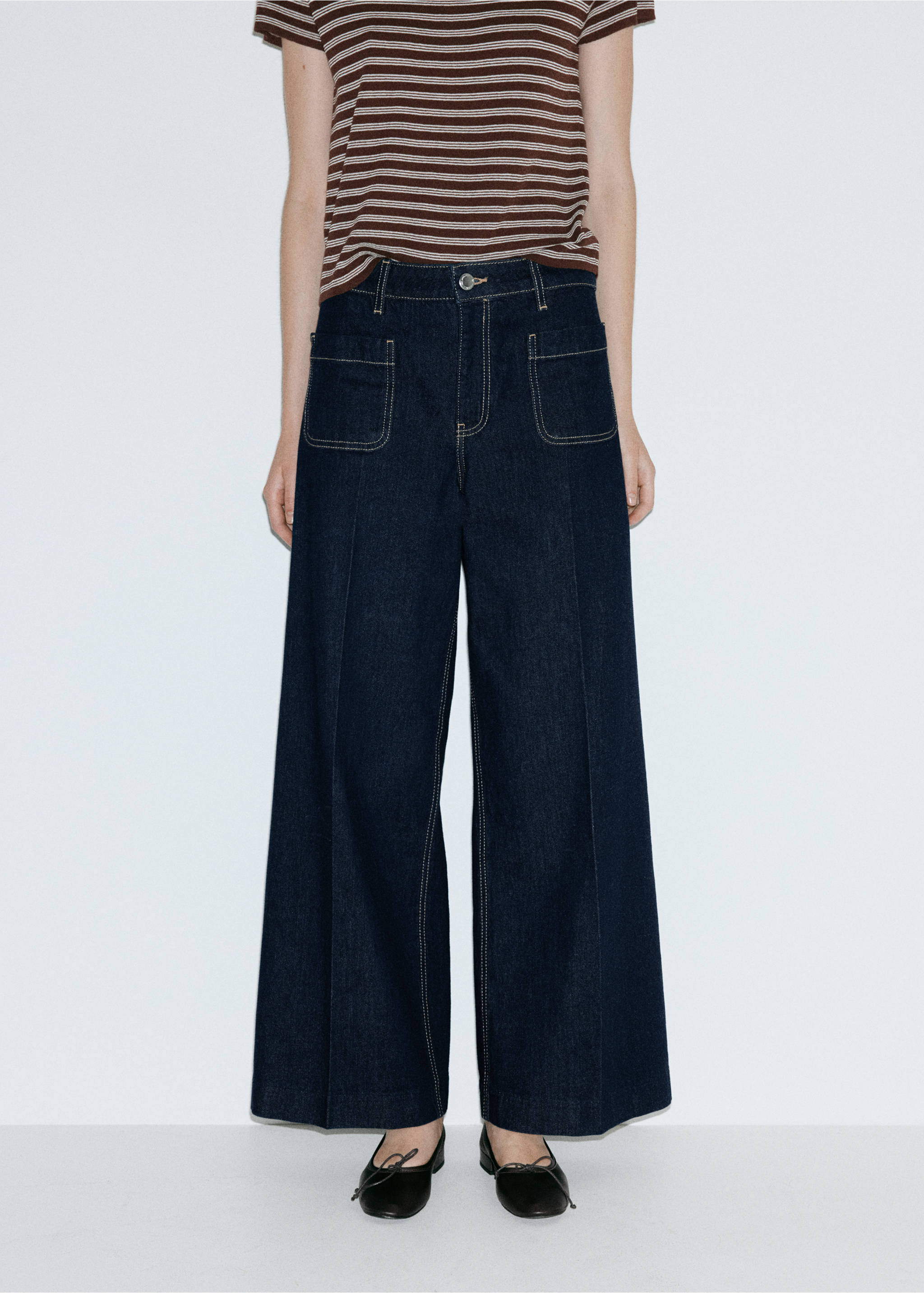 Wide-leg patch pocket jeans - Medium plane, Open Blue. Ref: 37024084-01.