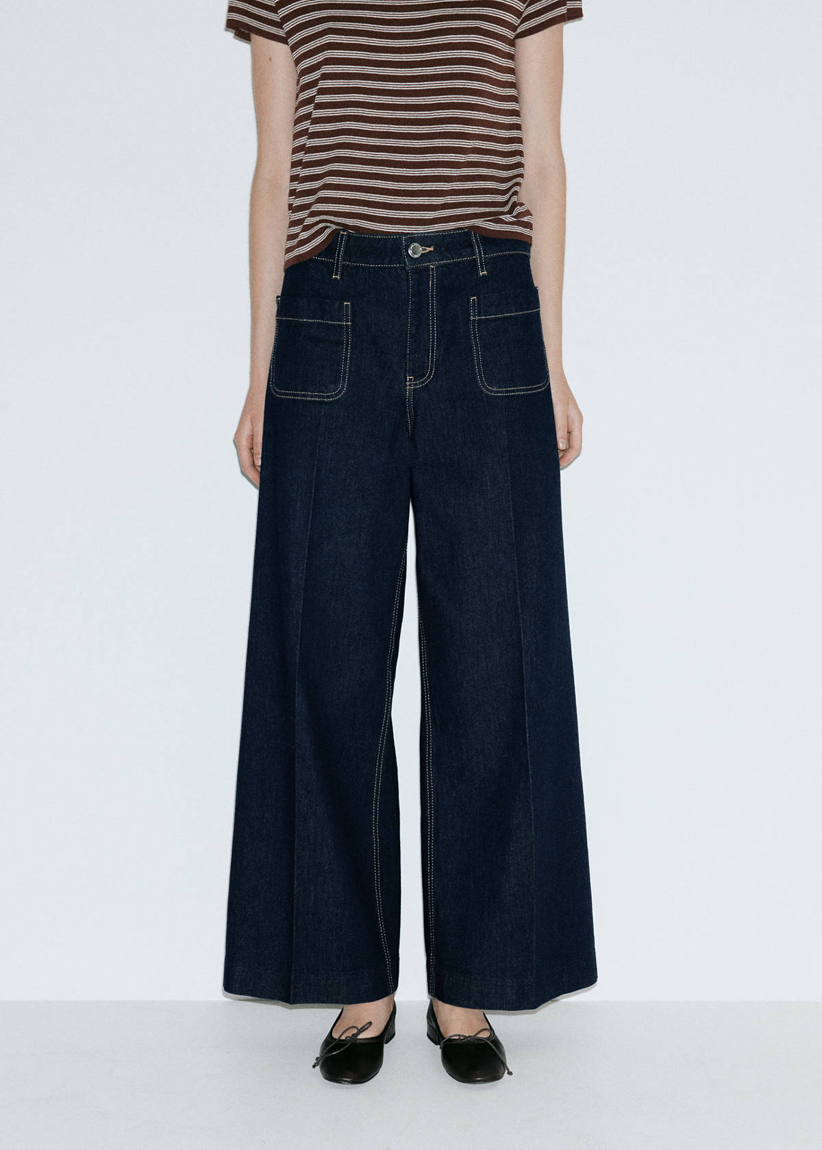 Wide-leg patch pocket jeans — Open Blue