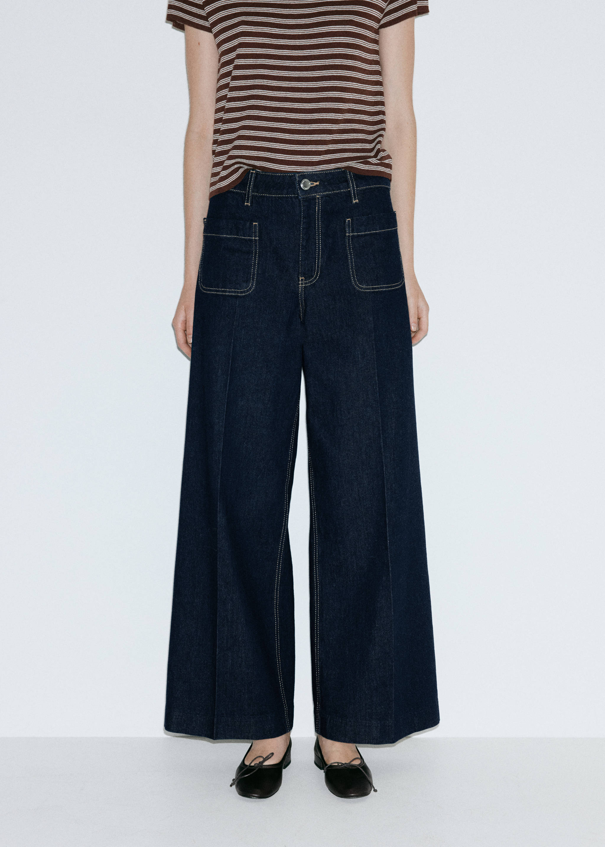 Wide-leg patch pocket jeans - Medium plane