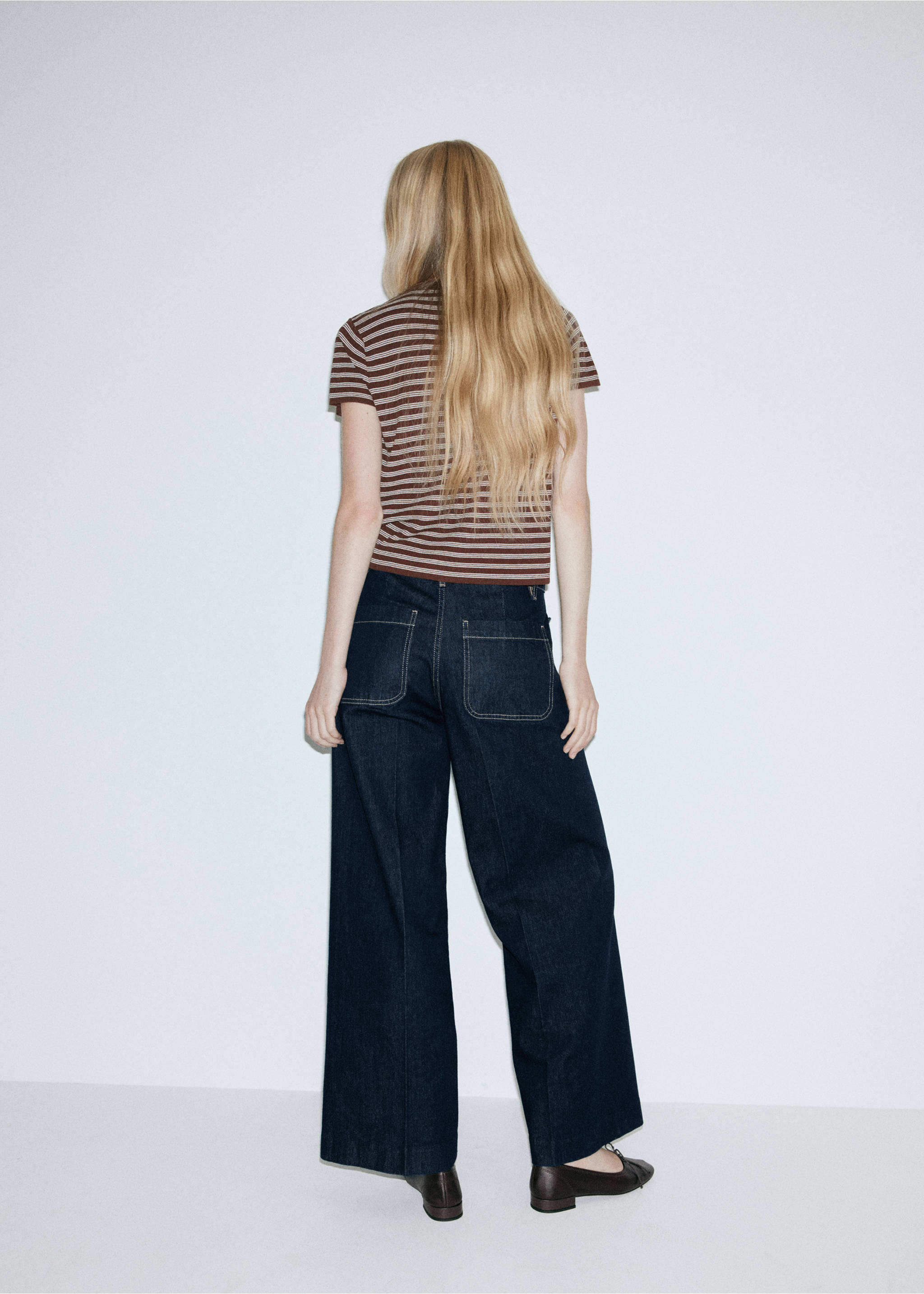 Wide-leg patch pocket jeans - Reverse of the article, Open Blue. Ref: 37024084-01.