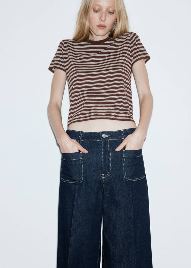 Wide-leg patch pocket jeans — Open Blue