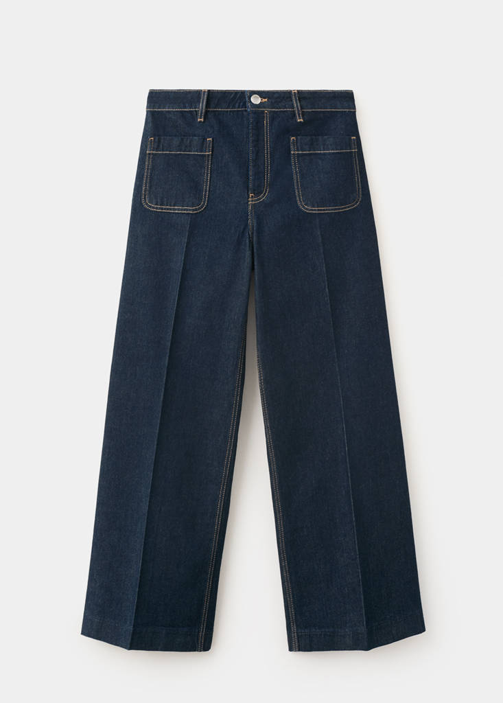 Wide-leg patch pocket jeans — Open Blue