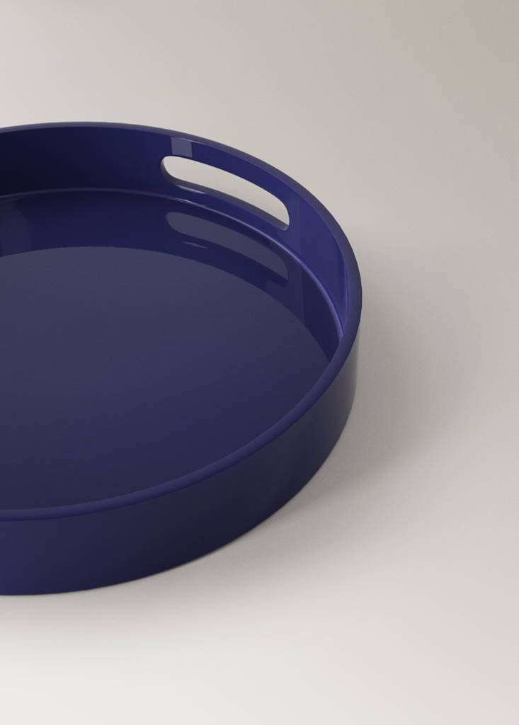 Medium round lacquered tray — Night Blue