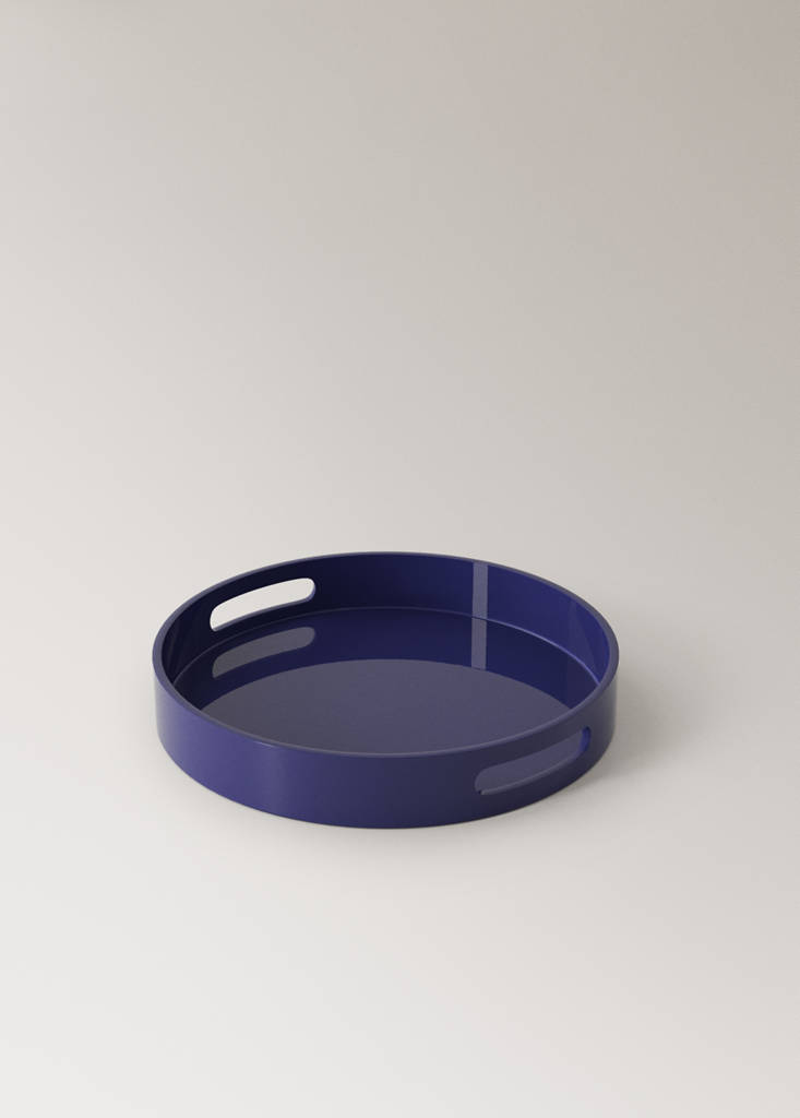 Medium round lacquered tray — Night Blue