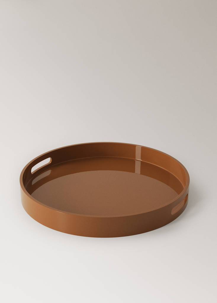 Medium round lacquered tray — Brown