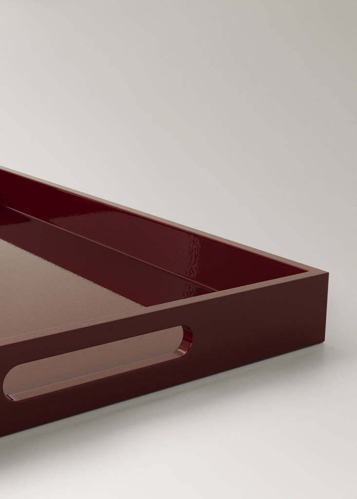 Lacquered rectangular tray 51x36x4cm — Burgundy
