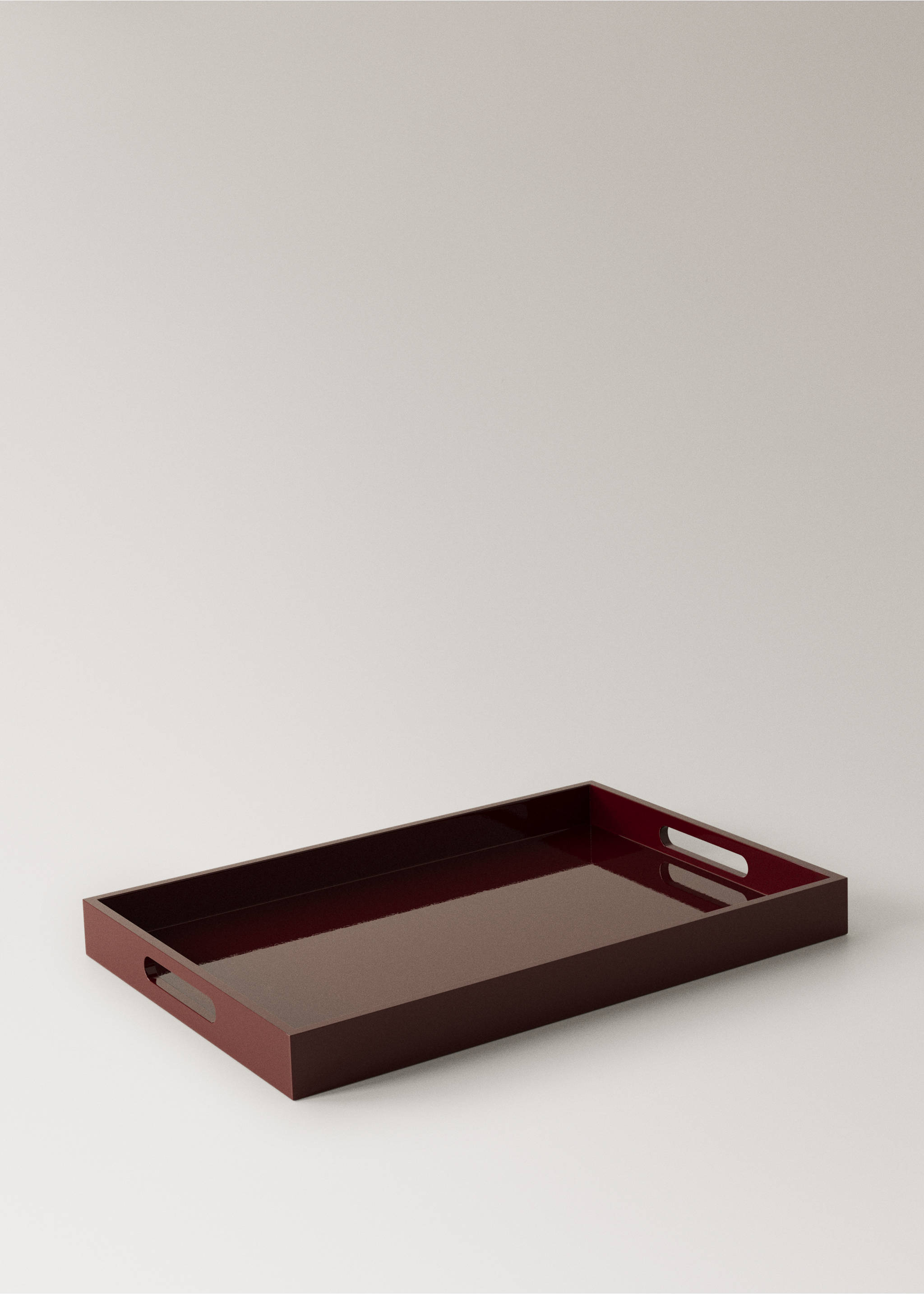 Medium rectangular lacquered tray - Details of the article 2, Burgundy. Ref: 37024087-00.